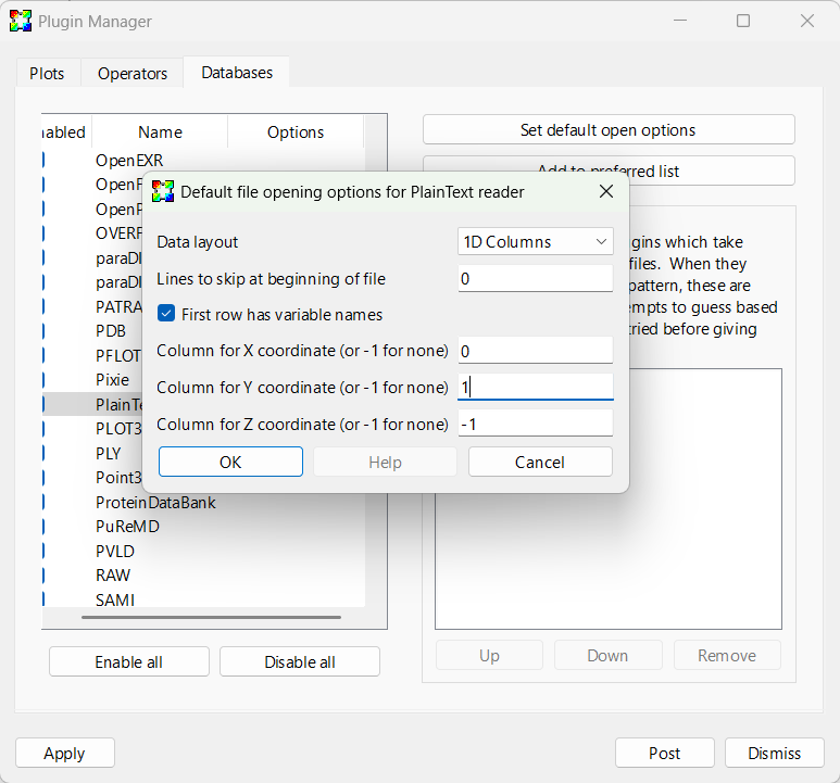 VisIt plugin settings